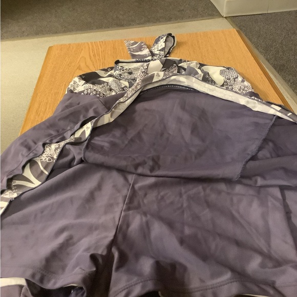 One piece swimsuit size XL purple white ties in front shorts under built in bra - Picture 7 of 11